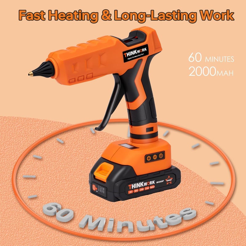 THINKWORK 20V Cordless Glue Gun - Digital Temp Adjustable Drip-Free Fast Heating Full Size Heavy Duty Hot Glue Gun with 32 Glue Sticks for Crafts DIY, Repair, Gift - Image 3
